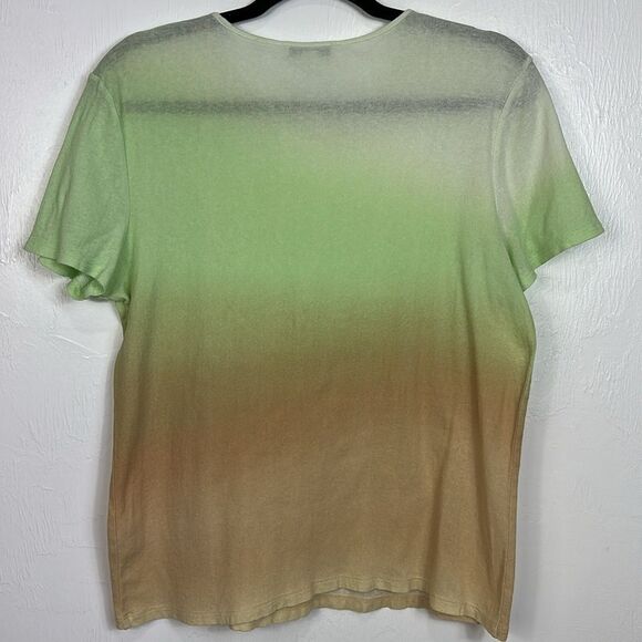 Vince Cotton Ombré Gradient Green Tan Short Sleeve Top Size L - Picture 3 of 8